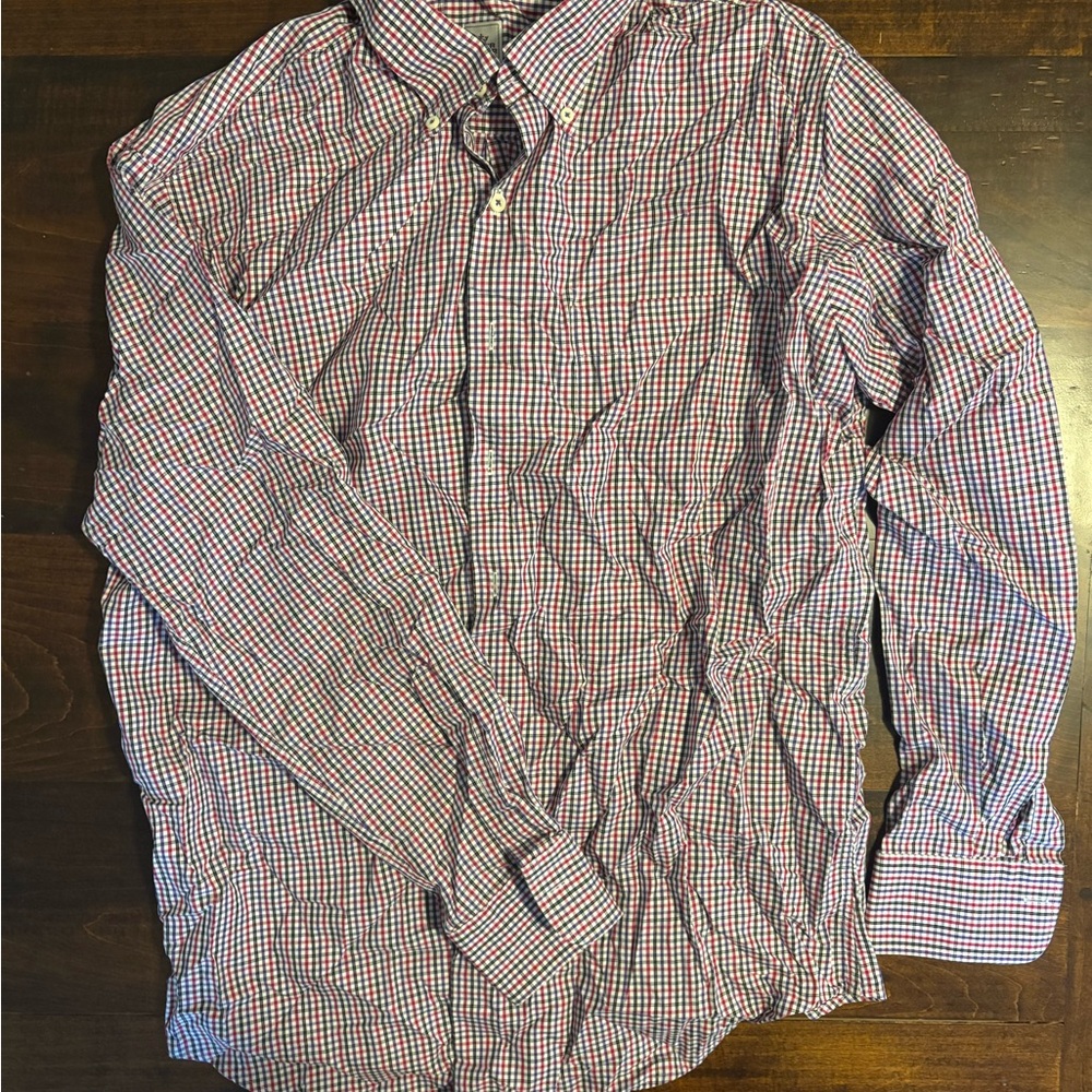 Peter Millar Red and Blue Checkered Button-Down Shirt
